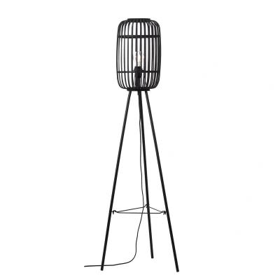 Image of Mathias Base &amp; Shade Floor Lamp, Dark Bamboo, Plywood With Matt Black Paint