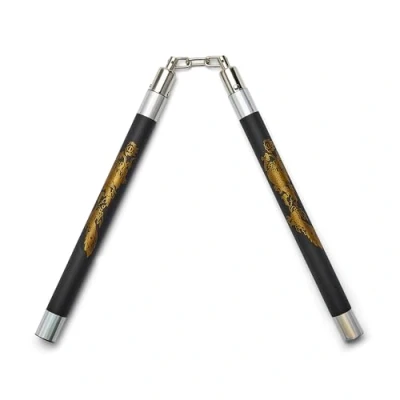 Image of Playwell Competition Deluxe Foam Rubber Speed Training Nunchucks with Chain (Chucks) 11&quot; Black/Silver