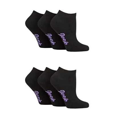 Image of Women&#039;s 6 Pair Jeep Performance Polyester Cushioned Trainer Socks Black Plain 4 8 Ladies
