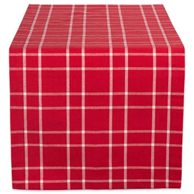 Image of DII Décor, Cotton, Red &amp; White Check, Holiday Table Runner 14x108