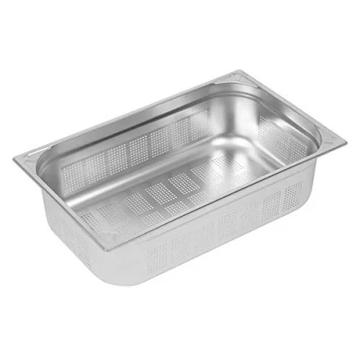 Image of Vogue Heavy Duty Stainless Steel Perforated 1/1 Gastronorm Tray 150 mm Deep, Silver, Dishwasher Safe, Size: 530(H) x325(W) x150(D) mm, Perforations Cooks Food Evenly &amp; Liquid Escapes, DY176