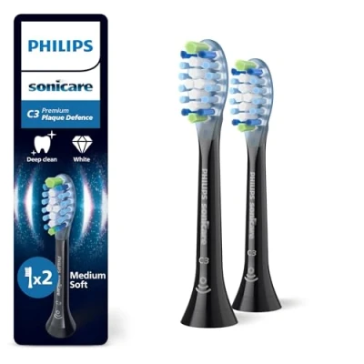 Image of Philips Sonicare C3 Premium Plaque Defence, Genuine Replacement Toothbrush Heads, Black, 2 Pack, HX9042/88