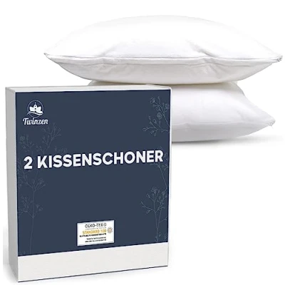 Image of Pillow Protector Set of 2 Waterproof Protectors with Zipper 80x80 Oeko Tex Certified Twinzen Technology White