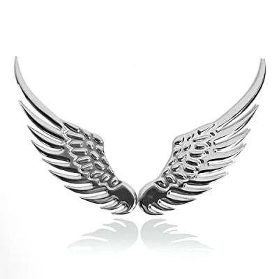Image of EQLEF Car Sticker 3D Wings Styling Fashion Metal Stickers Accessories 1 Pair Silver(Silver)