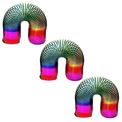 Image of PNJB, Large Rainbow Magic Spring Fun Toy Stretching 10m Bouncing, Coil Kids Toy, Vintage Style Toys Combo For Kids, Multicolour, Plastic, (3X15CM)