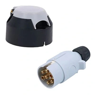 Image of Tow Bar Electrics 7 Pin S Type Plastic Grey Socket &amp; Plug For Caravans Hook Up