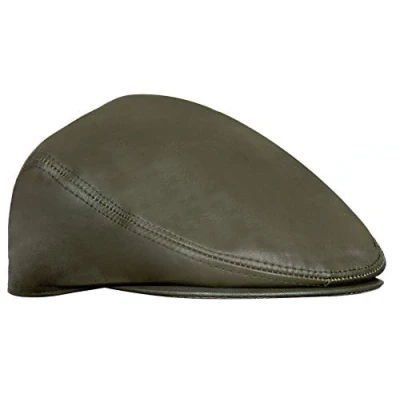 Image of Men&#039;s Olive Real Soft Leather Ivy Beret Newsboy Gatsby Golf Cabbie Flat Cap Hats S