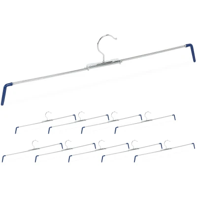 Image of Relaxdays Set of 10 Non Slip Trouser Hangers for Trousers and Skirts, Spiral Hangers, Width 30 50 cm, Silver/Blue, Pack 10030259