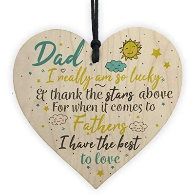 Image of RED OCEAN Dad Gifts For Christmas Wooden Heart Sign Plaque Daddy GIFT From Daughter Son Baby Thank You