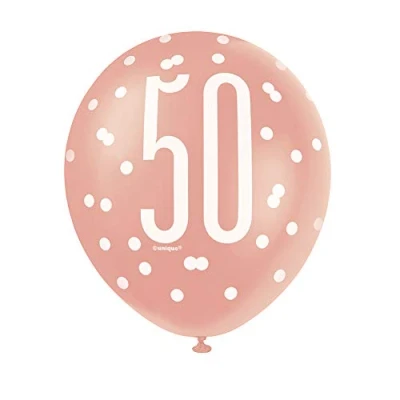 Image of Stunning 50th Rose Gold Latex Balloons (30cm) Perfect for Birthday, Annivesaries &amp; Memorable Celebrations 6ct