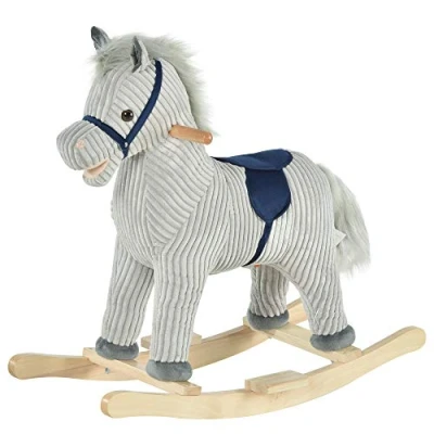 Image of HOMCOM Kids Plush Rocking Horse w/Sound Children Rocker Ride On Toy Gift 3 6 Years Grey