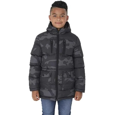 Image of Brave Soul Boys Oakwood Camo Hooded Puffer Padded School Jacket