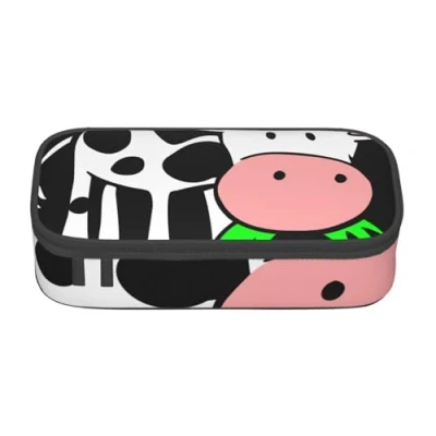 Image of JUEXDEME Pouch for School Office Supplies Cute Cow Big Capacity Pen Case Large Pencil Bag Students Stationery Box Desk Organizer with Smooth Zipper Portable