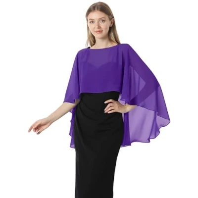 Image of Hotshawl Capelets for women Chiffon Cape Shawls and Wraps Evening Dress Wedding Capes Cover Up, Purple, One Size
