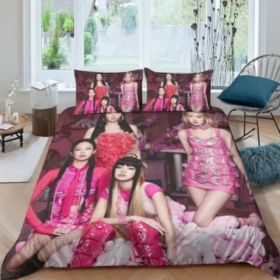 Image of EOASNRTCB Blackpink 3D Duvet Cover with Pillowcases Bedding Set, Quilt Set Zipper Soft Comfortable Microfiber Double（200x200cm）