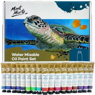 Image of MONT MARTE H2O Water Mixable Oil Paint Set, 36 Piece, 18ml Tubes. with a Range of Mediums. Easily Washes Up Water.