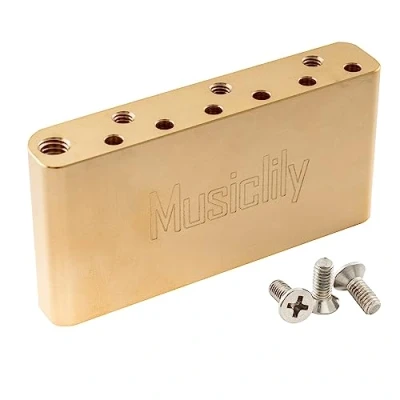Image of Musiclily Ultra 52.5mm(2 1/16 inch) String Spacing Full Solid Brass Short Tremolo Block for Indonesia made Squier Affinity and Bullet Series Electric Guitar Bridge, 36mm Tall