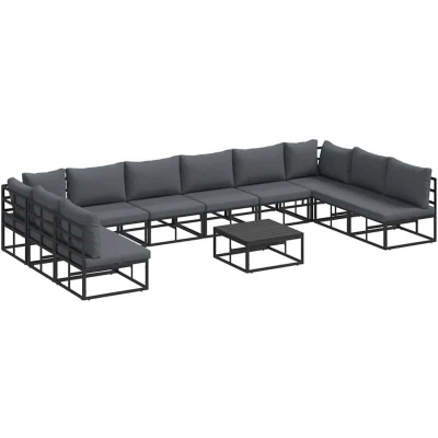 Image of Vidaxl Garden Sofa Set 11 pcs Black 70 x 32 cm Aluminium