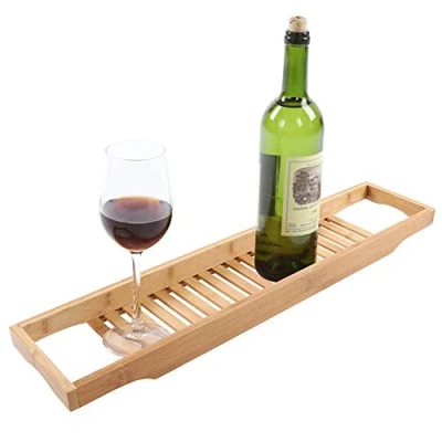 Image of Bath Tray, Bamboo Bathtub Caddy Tray Bridge Wooden Shelf Over Tub Bathroom Board Storage Tidy Relax Organiser, 27.3 x 6 1.9in