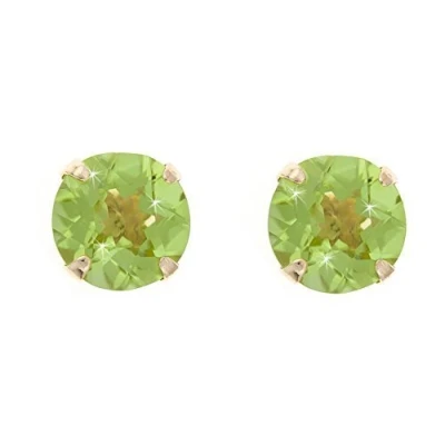 Image of 9ct gold 5mm round peridot stud earrings (August birthstone), gift box.
