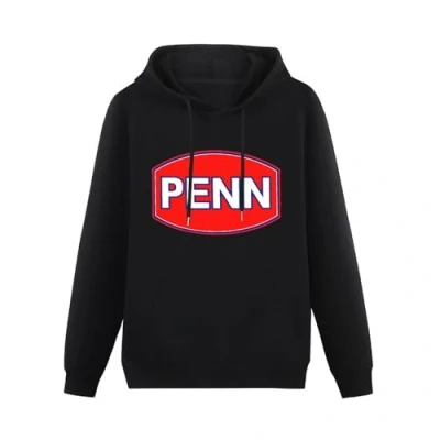 Image of huanhuan Mens Sweatershirt New Penn Fishing Logo Casual Pullover Hoodies Loose Fit Stretch Women Street Wear Size XL Black