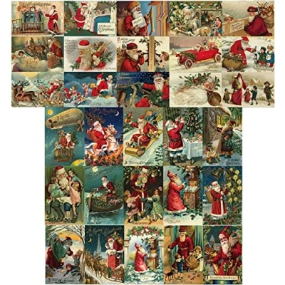 Image of 30 Christmas Cards,Santa Greeting Card,Santa Claus Card,Xmas Cards,Vintage Cards,Christmas Day Wishes Cards (A)