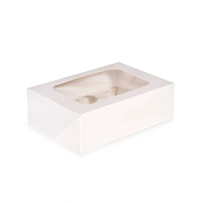 Image of Anniversary House Cupcake Box with Window and Removable 6 Hole Insert, White, Strong, Sturdy, 1 Pack, Easy Pop up Assembly, 7.5 x 16 23 CM, J153
