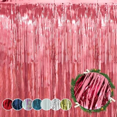 Image of HOVUK Hot Pink Foil Fringe Party Backdrop 50cm Shiny Tinsel Lametta for Girls Birthday Party, Flamingo, Bachelorette, Quince, Breast Cancer Awareness Decorations
