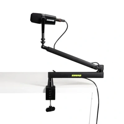 Image of Shure by Gator Premium Low Profile Desktop Mic Boom Stand; Fully Adjustable for Podcast, Streaming, and Home Office Setups (SH BROADCAST2)