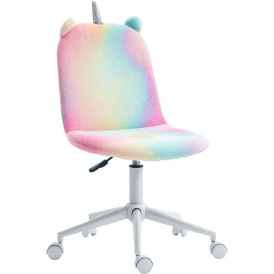 Image of Vinsetto Fluffy Unicorn Office Chair with Swivel Wheel, Cute Desk Chair, Rainbow