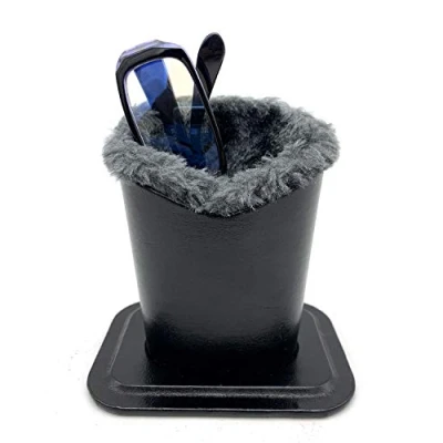 Image of KOSTOO Eyeglasses Holder with PU Leather Velvet Plush, Protective Stand Case for Home Office and School (Black Black Velvet)