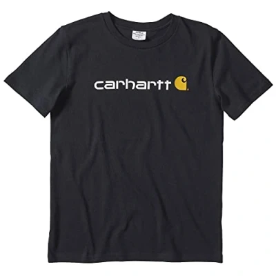 Image of Carhartt Boys&#039; Knit Short Sleeve Crewneck Logo T Shirt, Caviar Black, Medium (10/12)