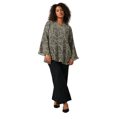 Image of EVANS Curve Natural Leopard Print Blouse Women&#039;s Plus Size Brown