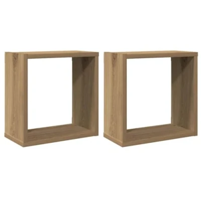 Image of vidaXL Wall Cube Shelves Floating Artisan Oak Engineered Wood 30x15x30cm, Set of 2 for Living Room/Bedroom