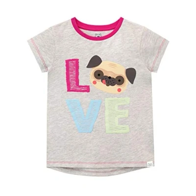 Image of Harry Bear Girls Pug Love T Shirt Grey Age 6 to 7 Years