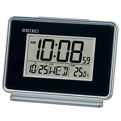 Image of Seiko LCD Dual Alarm Calendar Clock, Plastic, Black