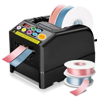 Image of Upgrade Ribbon Cutting Machine, Automatic Tape Dispenser 6 60mm Width 999mm Max Length, Electric Machine Packing for Office, Home Use (Black)