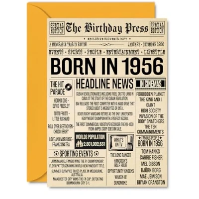 Image of 68th Birthday Cards for Women Men Born In 1956 Newspaper Happy 68 Card Grandma Grandad Nan Vintage Retro Back 1956, A5 Sixty Eight Eighth Bday Greeting