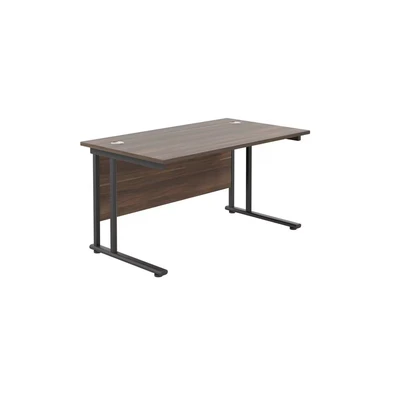 Image of Jemini Rectangular Double Upright Cantilever Desk 1400x800x730mm Dark Walnut/Black KF810940