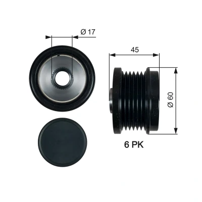Image of 31285815 Freewheel Clutch GATES OAP7155 45mm PowerGrip FORD: MONDEO 4, Galaxy Mk2 MPV, Transit Connect V408 Van, VOLVO: V70 3, V50, V60 I
