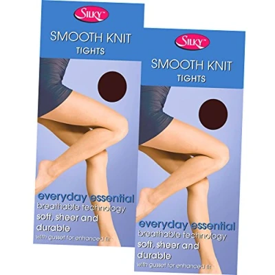 Image of Silky XXL Smooth Knit Everyday Essential Tights with Panel Gusset (2 Pair Pack) (Barely Black)
