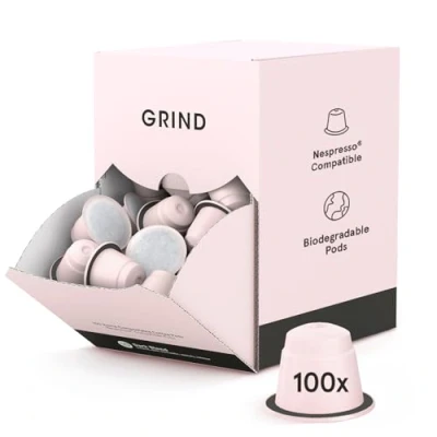 Image of Grind Dark Blend Coffee Pods Pack of 100 Capsules Nespresso® Original Machine Compatible Home Compostable Notes Raw Cacao, Walnuts, Treacle and Burnt Sugar
