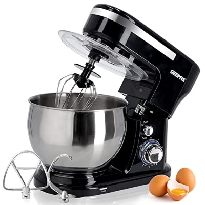 Image of Geepas Stand Mixer, 1000W Tilt Head Food Mixer 5L Kitchen Electric Standing With Dough Hook, Whisk, Beater &amp; Stainless Steel Mixing Bowl For Baking, Salad 3 in 1 Cake 6 Speed Pulse