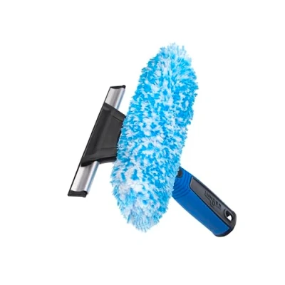 Image of Unger Professional 2 in 1 Squeegee &amp; Scrubber 6 Window Cleaning Tool Supplies, for Cleaning, Commercial Residential Use, Reusable Microfiber Sleeve