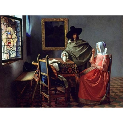 Image of Jan Vermeer Van Delft The Glass Of Wine Large Art Print Poster Wall Decor Premium Mural