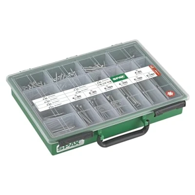 Image of SPAX Assortment case, large, screw set with 14 dimensions, 387 pieces, countersunk head, T Star plus, Wirox 4000001991169