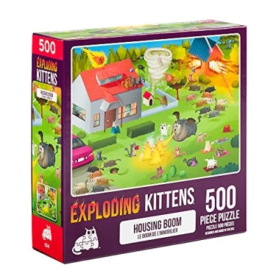 Image of Exploding Kittens Jigsaw Puzzles For Adults Housing Boom 500 Piece Family Fun &amp; Game Night