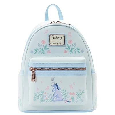Image of Loungefly Eeyore Mini Backpack Handbag Floral Print Double Strap Shoulder Bag, Blue, Mini,