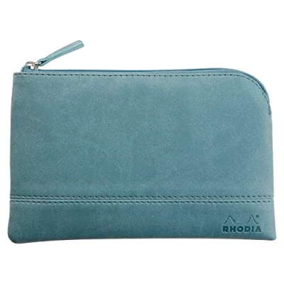 Image of RHODIA 116535C Faux Leather Zipped Pouch Water Size S (11x17 cm) Real Stitching Orange Fabric Interior Storage for Documents, Small Supplies