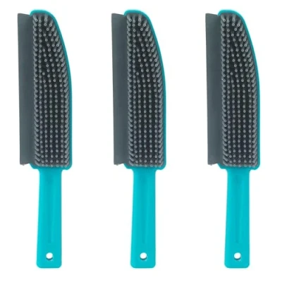 Image of Beldray COMBO 8218A Pet Plus TPR Upholstery Brush Set of 3, Hair Remover Brushes, Rubber Bristles Capture Dust/Dirt, Scraper Lip for Collection Dirt, Homes with Pets, Blue/Grey, 25 x 5 cm